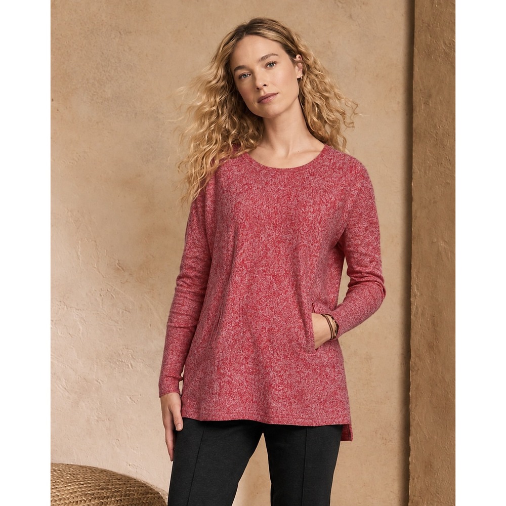 Garnet Hill Organic Cotton Pocket Detail Sweater Medium Red Marled Minimal Fall
